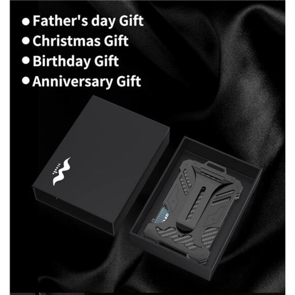 Slim Card Holder Wallet for Men, Carbon Fiber Money Clip Wallet, RFID Blocking - Picture 5 of 7
